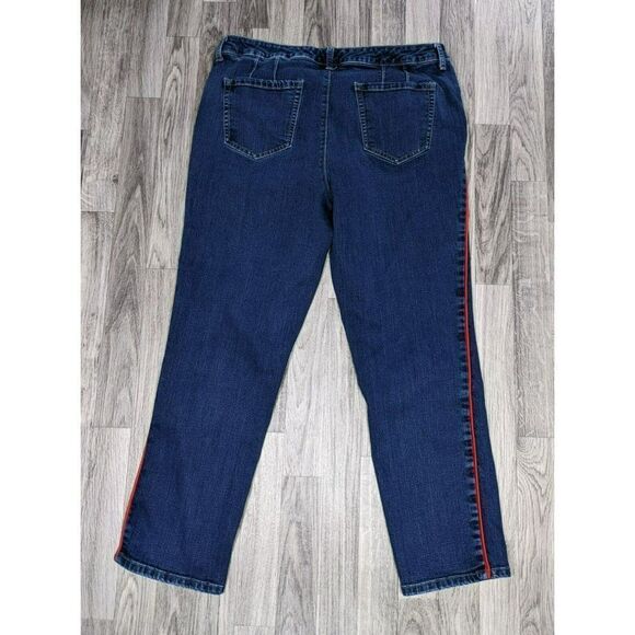 (3/$35) Charter Club Plus Sz 18 Short Red Stripes Lexington Straight Blue Jeans - Picture 2 of 12